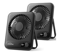 WHATOOK Lot de 2 ventilateurs USB silencieux : régulateur en continu 1 à 100, batterie 5000 mAh, avec charge rapide et affichage LED, mini ventilateur compact portable pour bureau, maison, camping