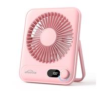 WHATOOK Mini Ventilateur USB 100 Vitesses avec Batterie 2000mAh - Portable Silencieux avec Écran LED, Pliable pour Bureau, Maison, Chambre (Rose)