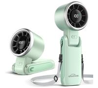 WHATOOK Ventilateur à main rechargeable et portable : ventilateur USB portable avec 5 vitesses, inclinaison variable à 90°, mini ventilateur de bureau pliable avec écran LED pour la maison, le bureau