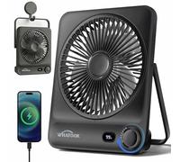 WHATOOK Ventilateur de bureau : 10 000 mAh max 40 heures d'autonomie, silencieux, portable, rechargeable, avec vitesse de 1 à 100 degrés, affichage veille automatique de 15 secondes, charge rapide USB