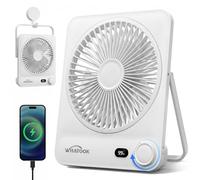 WHATOOK Ventilateur de Table Portable Rechargeable 10000mAh, Autonomie 40h, Ventilateur USB C Silencieux 30dB, 100 Vitesses, Écran Auto-Off, Grille Lavable, Crochet Camping Bureau Chambre