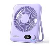 WHATOOK Ventilateur de table USB silencieux : régulateur en continu 1 à 100, batterie 5000 mAh, ventilateur rechargeable avec charge rapide et affichage LED, ventilateur compact portable pour bureau