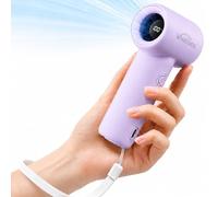 WHATOOK Ventilateur Portable à Main, Mini Ventilateur Portatif 5 Vitesses, Affichage LCD ventilateur de poche portable à piles, Format de Poche (Purple-1)