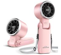 WHATOOK Ventilateur Portable Mini Ventilateur: USB Portatif De Bureau,5 Vitesse, Petit Ventilateur de Poche ,Ventilateur à Main Réglable avec Base pour Bureau Extérieur Poche Voyage Rose