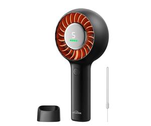 WHATOOK Ventilateur turbo portable et silencieux : ventilateur de bureau 3 en 1 avec base et cordon, grand angle de circulation d'air, affichage numérique, rechargeable USB-C, 5 vitesses