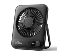 WHATOOK Ventilateur USB silencieux : régulateur en continu 1 à 100, batterie 5000 mAh, avec charge rapide et affichage LED, mini ventilateur compact portable pour bureau, maison, camping, voyage (noir