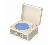 WhatPlus Lecteur CD portable Bluetooth 5.2, batterie rechargeable, haut-parleurs intégrés - Design Hi-Fi rétro valise, support de carte AUX/TF (blanc)