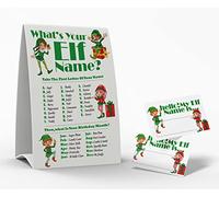What's Your Elf Name Game, 1 panneau sur le thème des elfes et 50 étiquettes autocollantes, jeux de fête de Noël, jeu d'anniversaire pour enfants et adultes, jeu d'activités pour bureau ou classe |