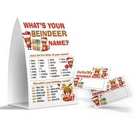 What's Your Reindeer Name Game - Jeux de fête de Noël pour les activités scolaires, les enfants, 1 panneau et 50 étiquettes autocollantes, fête d'anniversaire - JJ009