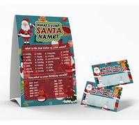 What's Your Santa Name Game, 1 panneau sur le thème du Père Noël et 50 étiquettes autocollantes, jeux de fête de Noël, jeu d'anniversaire pour enfants et adultes, jeu d'activités pour bureau ou classe