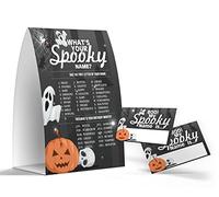 What's Your Spooky Name Game, Halloween Party Games for School Classroom Children Activity 1 Sign and 50 Name Tag Stickers, Birthday Party - JJ028