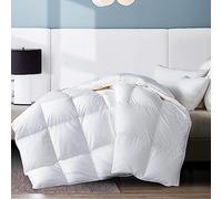 WhatsBedding Couette en Plumes, garnie de Plumes et de Duvet, Insert de Couette léger Blanc - Collection hôtel Luxueuse - Extérieur 100% Coton - Très Grand lit 259 x 228,6 cm