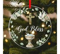 WhatSign Décoration de première communion pour filles et garçons, cadeau de baptême 2026, souvenir de l'enfant de Dieu en acrylique à suspendre avec colombe et police de baptême, cadeau religieux pour