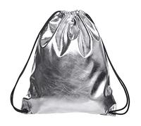 whatUneed Sac à cordon pour homme femme, sac à dos en cuir, sac à dos Gymsack de sport de voyage en plein air pour adultes (Argent lisse)