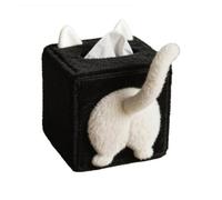Whbbbj Adorable boîte à mouchoirs chat noir, housse de boîte à mouchoirs chat en peluche noir et blanc, porte-mouchoirs en forme de derrière de chat, boîte à mouchoirs carrée chat, porte-mouchoirs