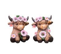 Whbbbj Lot de 2 Pots de Fleurs de Vache des Highlands, Figurines de Vache des Highlands, Statues de Vache des Highlands en résine, Jolie Statue de Veau Romantique, Cadeaux for Bureau, Maison