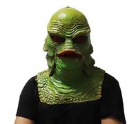 Whbbbj Masque d'horreur en latex for homme lézard, capuche de masque d'homme lézard en latex for Halloween, ornement de monstre drôle d'homme poisson de lac noir, cadeaux d'Halloween, masque