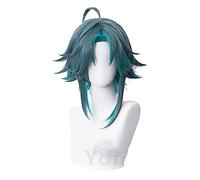 WHBHD 2021 Game Genshin Impact Xiao Perruque Cosplay Mixte Bleu Dark Vert Bleu Courtielle Coiffure Résistant à la Chaleur Adulte Halloween