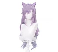 WHBHD 2022 Genshin Impact Cosplay Keqing Purple Long Burly Ponails Oreilles Cors Cornes Pigtails Résistant aux Femmes Halloween Cap Anime Perruques