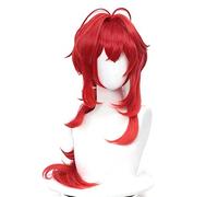 WHBHD 2022 Genshin Impact Hiluc Cosplay 60cm Cheveux Rouges Longs de Style bouclé coiffé résistant à la Chaleur for Hommes Adultes Femmes Hommes Halloween Jouer Jouer Anime Perruque