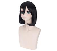 WHBHD 40cm Anime Attaque sur Titan Mikasa Ackerman Wig Perruques Cosplay Jouer aux Cheveux Noirs Hair Halloween 1: 1 Perruques Cap