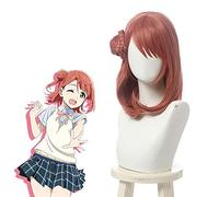 WHBHD Amour Live Uehara ayumu Cosplay wig LoveLive Pdp Perruques Brunes rougeâtre Cosplay avec des Cheveux synthétiques résistants à la Chaleur Bun