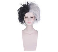 WHBHD Anime Coser Wig CROULLA DE VIL Demi- Noir et Blanc Cosplay Cosplay Cosplay Costume Résistant à la Chaleur Hommes Synthétiques Hommes Femmes Halloween Parti Perruques
