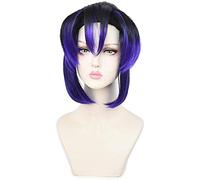 WHBHD Anime Cosplay Perruques Demon Slayer Kochou Shinobu Bleu, Violet et Noir Couleur Mixte Ponyne Perruque Perruque Cosplay Parti Perruque+ Perruque Cap