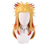 WHBHD Anime Emon Slayer Rengoku Shinjurou 45cm Perruque de Gradient Jaune-Rouge Cosplay Anime Perruques résistantes à la Chaleur Perruques synthétiques Halloweenanime