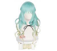 WHBHD Anime Haute Haute Invasion Shinzaki Kuon Cosplay Perruque Longue Burly Gradient Vert Golden Hairen Cheveux Tenkuu Shinpan Résistant à la Chaleur + Perruque