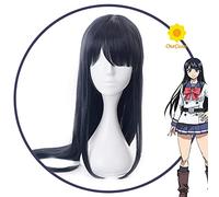 WHBHD Anime Haute Rise Invasion Honjo Yuri Cosplay Perruque Longue Bleu Noir Cheveux Noir Hair Résistant Hair + Perruque Capuchon Fête Rôle Play Spects
