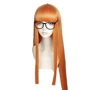WHBHD Anime Persona 5 p5 Futaba Sakura Cosplay Perruque Femme Girl 100cm Orange Long Toile résistant aux Cheveux Synthétique Perruques + Perruque