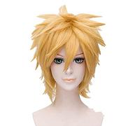 WHBHD Anime Uzumaki Cosplay Courte Perruque Jaune Soupe Hair Résistant à la Chaleur + Perruque Cap + Bandeau de la Bande Halloween Party Rôle Play Prop