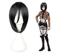 WHBHD Black Short Short Bobo Synthetic Cheveux Attaque sur Titan Mikasa Ackerman Cosplay Perruques complètes for la fête des Femmes Halloween + Perruque