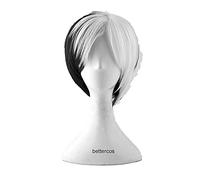 WHBHD Cruella Deville De Vil Cosplay Perruques Courtes Blanc Blanc Mixte Temps Moelleux Résistant à la Chaleur Synthétique Perruque de Cheveux Synthétique + Perruque