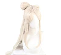 WHBHD Game Genshin Impact Ningguang Cosplay Perruque Longue Perruques Beige Droites avec Arc résistant à la Chaleur Cheveux synthétiques Halloween