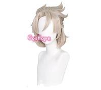 WHBHD Genshin Impact Albedo Cosplay 35cm Perruque de Lin Court Cosplay Anime Cosplay Perruques résistantes à la Chaleur Perruques synthétiques Halloween