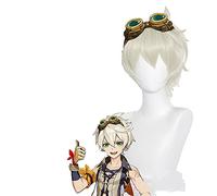 WHBHD Genshin Impact Cosplay Bennett Short 30cm Perruque Gris Gold Wig Cosplay Anime Cosplay Perruques résistantes à la Chaleur Perruques synthétiques Halloween