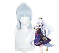 WHBHD Genshin Impact Cosplay Shenli Linghua Perruque Kamisato Ayaka Long Long Terrain Droite Bangs Temples Temples Synthétic Hair Rôle Play