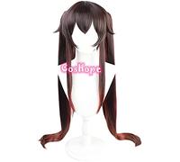 WHBHD Genshin Impact Hutao Cosplay Femmes 110cm Longue Perruque Brown Wig Cosplay Anime Cosplay Perruques résistantes à la Chaleur Résistant à la Chaleur Perruques synthétiques Halloween