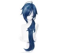 WHBHD Genshin Impact Kaeya Cosplay Hommes 80cm Longue Perruque Bleue Cosplay Anime Perruques résistantes à la Chaleur Résistance à la Chaleur Perruque Synthétique Halloween Perruques + Perruque