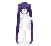 WHBHD Genshin Impact Mona Cosplay Pierre Pourpre foncé Pigtails Synthétique Résistant à la Chaleur Synthétique Wigshalloweren for Girl Long Heart HEA