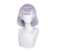 WHBHD Genshin Impact Noelle Cosplay 35cm Perruque de Braid Court Silver Perruque Violet Cosplay Anime Perruques résistantes à la Chaleur Synthétique Halloween Perruques