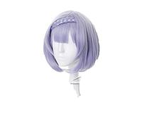 WHBHD Genshin Impact Noelle Cosplay 35cm Perruque de Tresse Court Silver Perruque Violette Cosplay Anime Perruques résistantes à la Chaleur Résistant à la Chaleur Perruques synthétiques Halloween