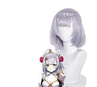 WHBHD Genshin Impact Noelle Cosplay 35cm Perruque de Tresse Court Silver Perruque Violette Cosplay Anime Perruques résistantes à la Chaleur Résistant à la Chaleur Perruques synthétiques Halloween