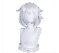 WHBHD Genshin Impact Paimon Cosplay 36cm Costume de Cosplay Blanc Court Silver for Femmes Girls Halloween Party Cosplay Set Complet Perruque