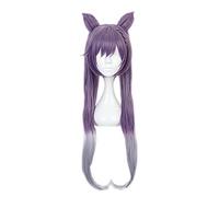 WHBHD Genshin Impact Perruque Keqing Cosplay Cosplay Purple Long Curly Ponails Oreilles Cornes Pigtails Résistant à la Chaleur Femmes Halloween Perruque Capuchon
