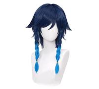 WHBHD Genshin Impact Venti Cosplay Unisexe 50cm Blue Perruque Cosplay Anime Baisse Perruques Résistant à la Chaleur Résistant à la Chaleur Perruques Synthétiques Halloween Cosplay