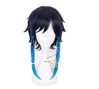 WHBHD Genshin Impact Ventier Gradient Bleu Court Traitée Traitée Traitée Synthétique Hair Halloween Carnaval Party Wigs Cosplay Perruque