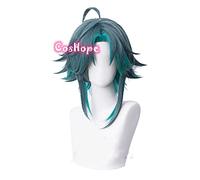 WHBHD Genshin Impact Xiao Cosplay Hommes 40cm Green Mixte Wig Cosplay Anime Cosplay Perruques résistantes à la Chaleur Résistant à la Chaleur Perruques synthétiques Halloween